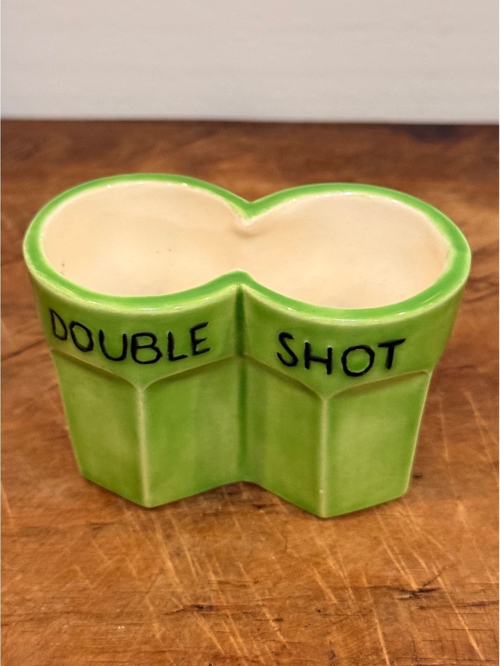 Vintage green ceramic Double Shot toothpick holder